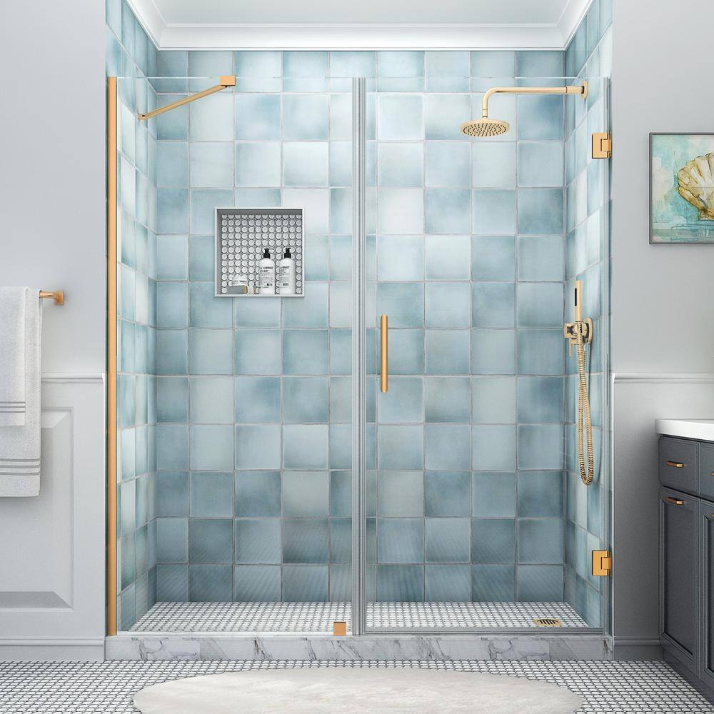Belmore XL 80" High x 72" Wide Frameless Hinged Shower Door in Brushed Gold