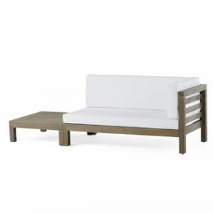 Kaena Gray 2-Piece Wood Right-Armed Patio Conversation Set with White Cushions