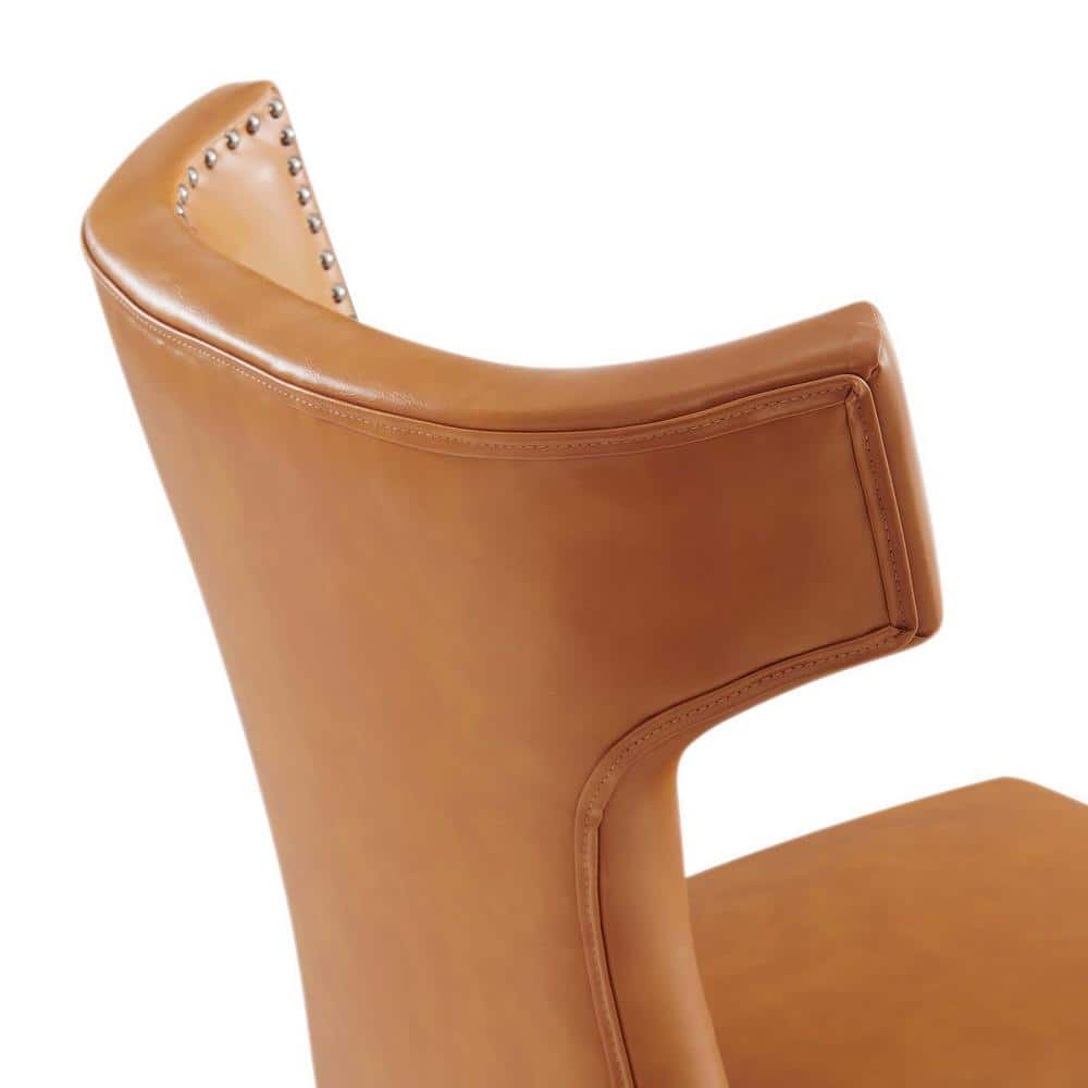 Tan Vegan Leather Upholstered Side Chair with Wood Legs
