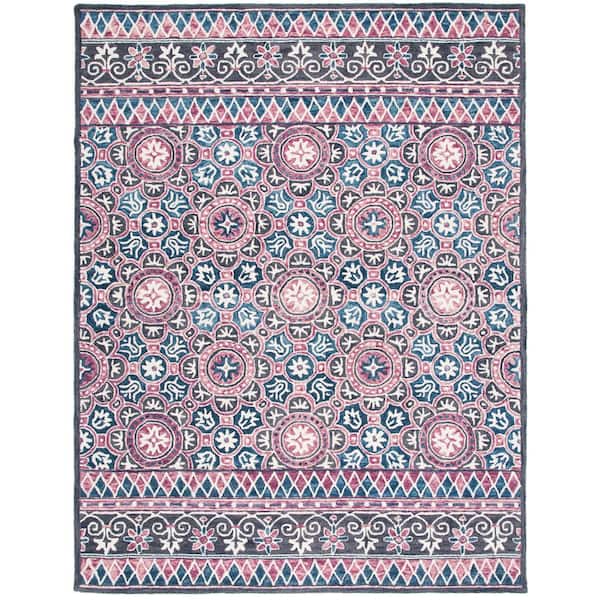 Micro-Loop Ivory/Pink 8 ft. x 10 ft. Medallion Geometric Area Rug