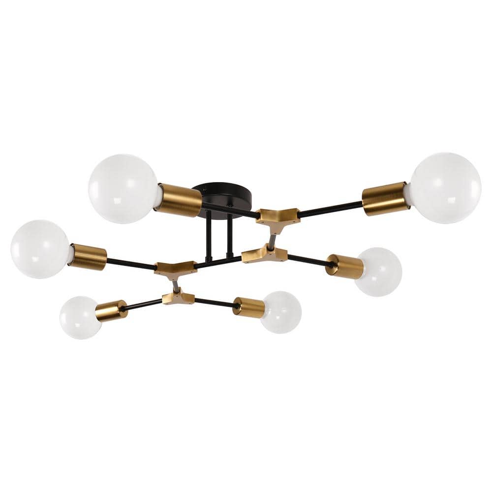 Modern Sputnik 35 In. 6-Light Black and Gold Semi- Flush Mount with Mini Chandelier for Bedroom Living Room Hallway price history on PriceWatchPro
