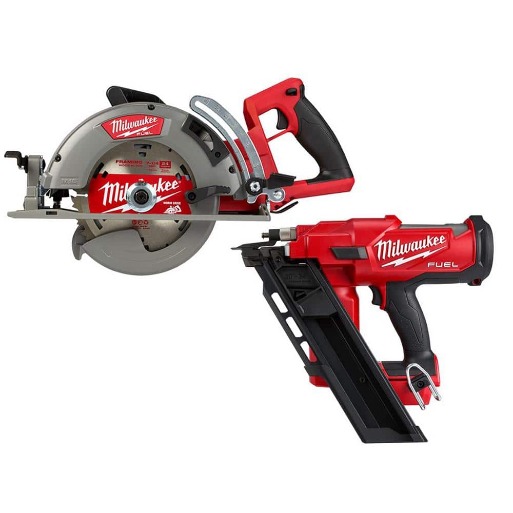 Milwaukee M18 FUEL 18V Lithium-Ion Cordless 7-1/4 in. Rear Handle Circular  Saw with 30-Degree Framing Nailer (2-Tool) 2830-20-2745-20 The Home Depot
