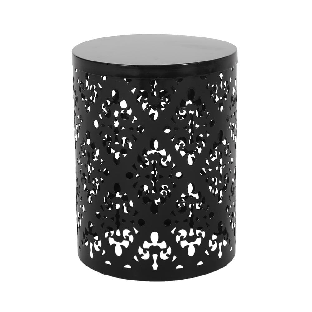 Black Cylindrical Iron Outdoor Patio Side Tables Set