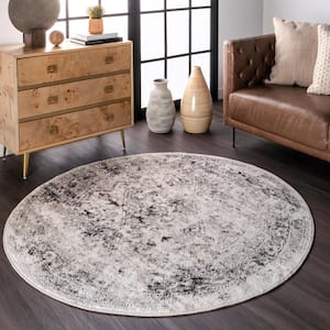 Vintage Speckled Shaunte 8 ft. x 8 ft. Silver Round Area Rug