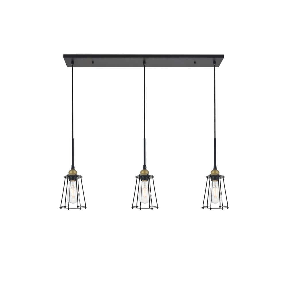 Timeless Home Adams 3-Light Brass and Black Pendant