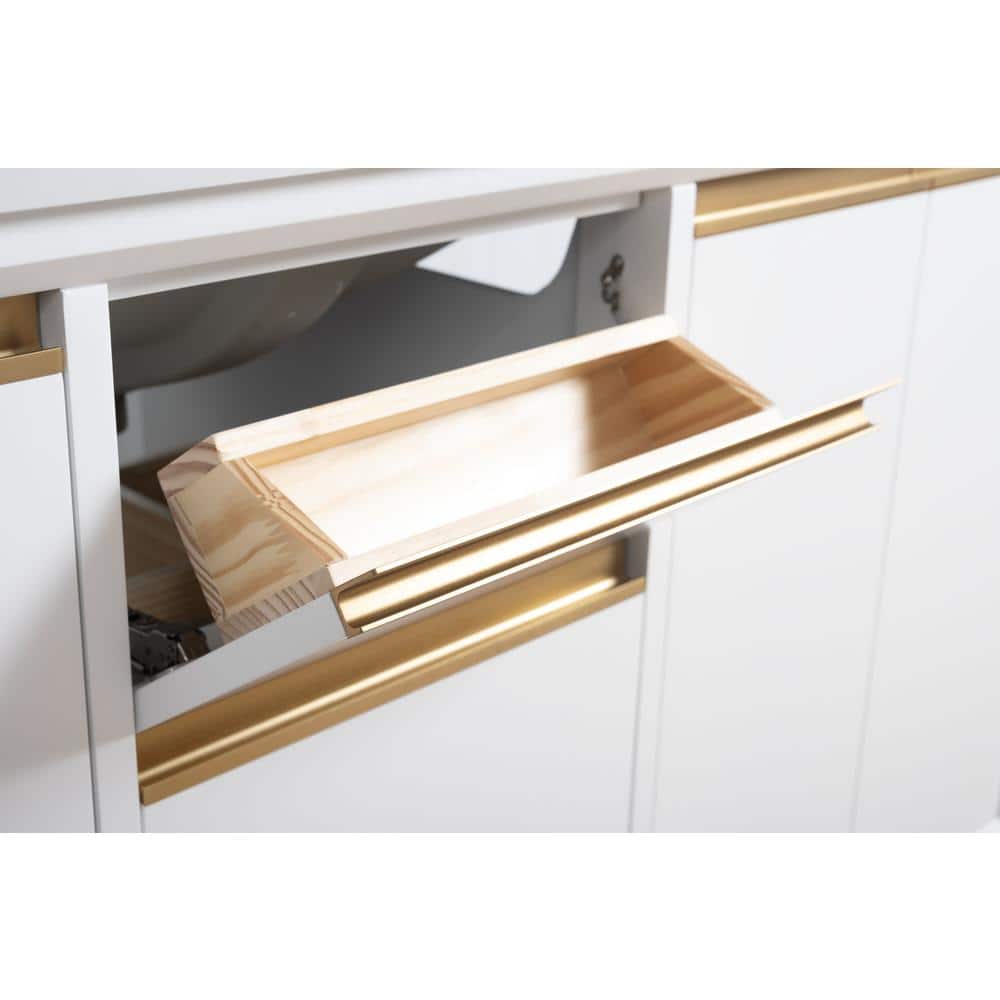 60" White Poplar Wood Single Bathroom Vanity with Marble Top