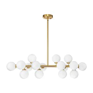 Lane 16-Light Mid-Century Modern Gold Linear Chandelier for Kitchen Island with Milky White Bubble Glass Globe