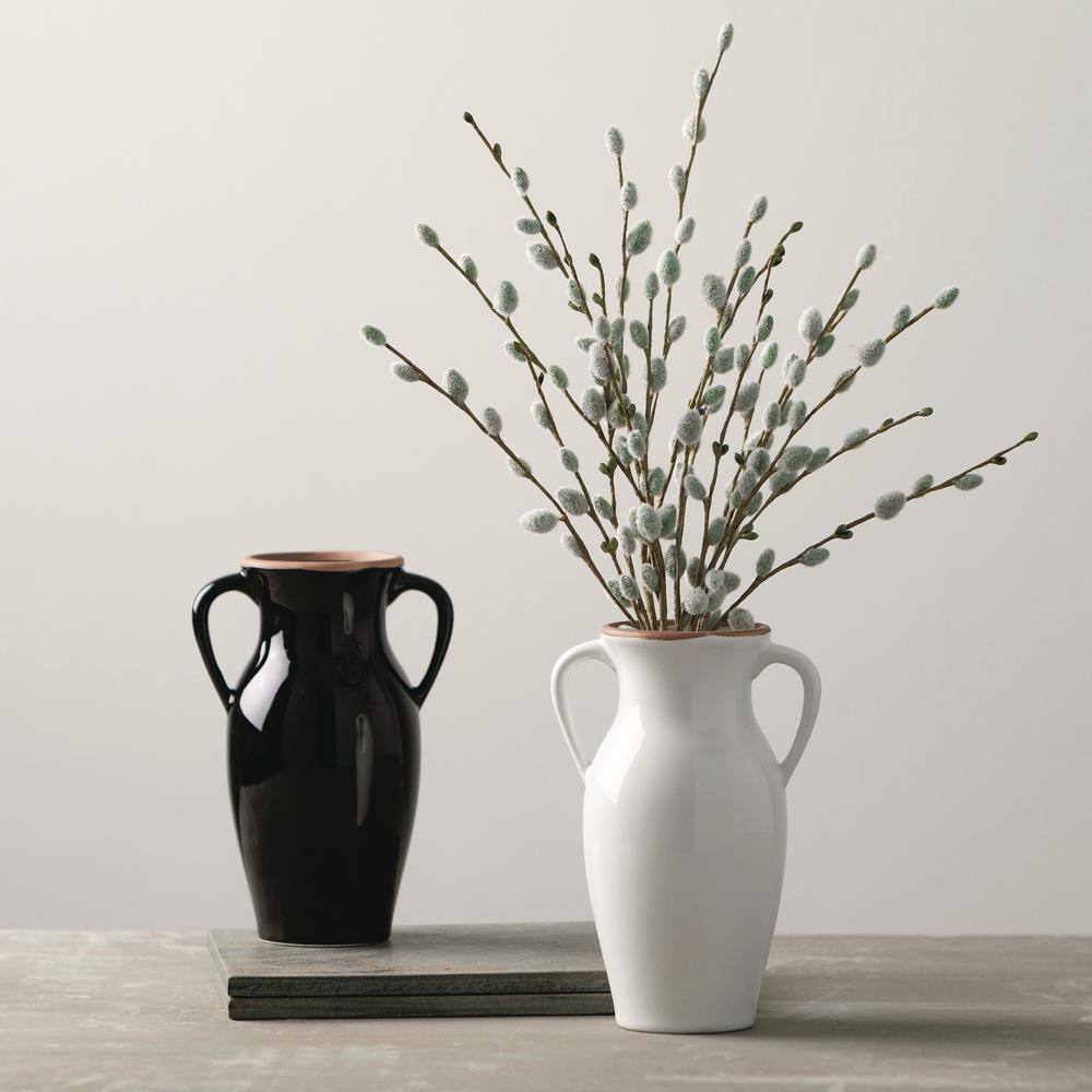 Sleek White Ceramic Vase with Natural Rim and Handles 11"x6"