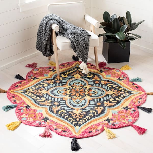 Novelty 4 ft. x 4 ft. Pink/Purple Paisley Specialty Area Rug
