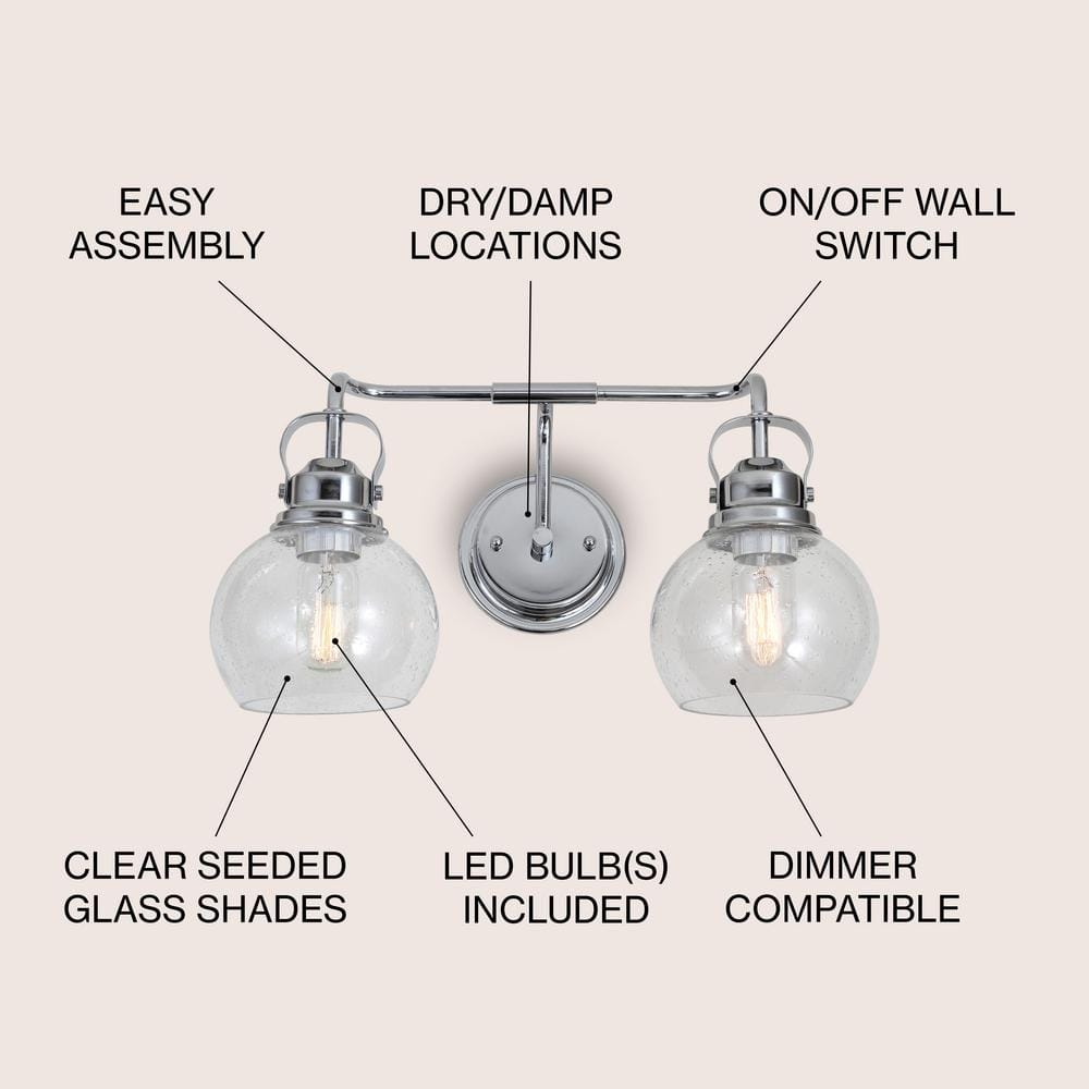 Shirley 17.5" Polished Chrome and Clear Glass 2-Light Vanity Sconce