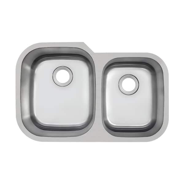 31.5 in. Undermount 60/40 Double Bowl 18 Gauge Stainless Steel Kitchen Sink