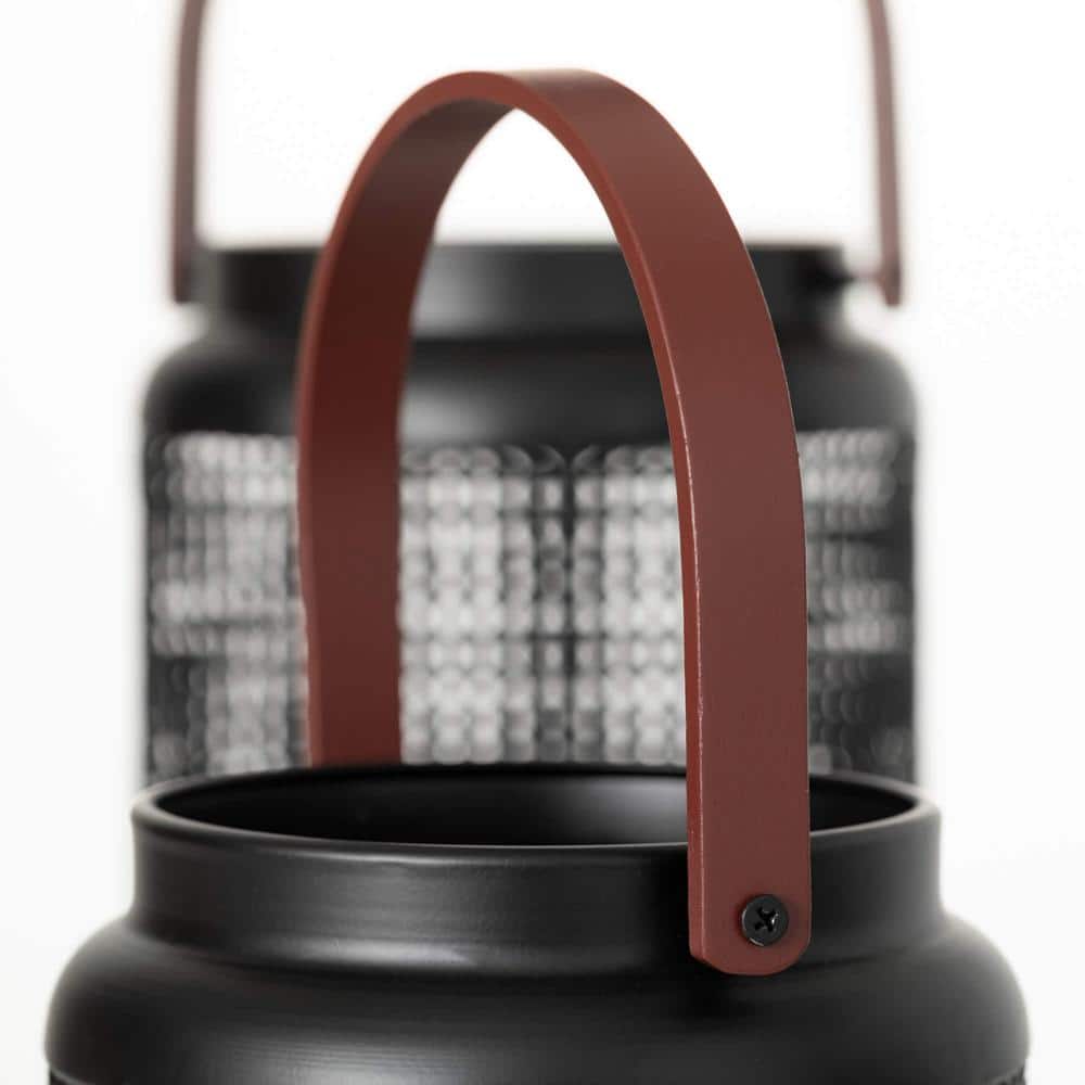 Modern Black Metal Hanging Candle Lantern Set with Wooden Handles