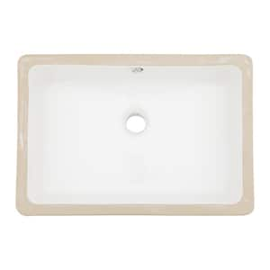 18 in. x 12 in. White Ceramic Rectangular Undermount Bathroom Sink with Overflow