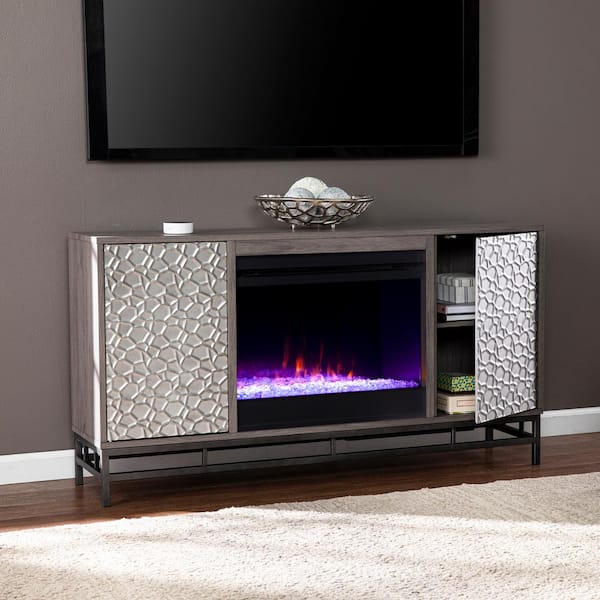 Southern Enterprises Berramy 54.25 in. Color Changing Electric Fireplace in Gray