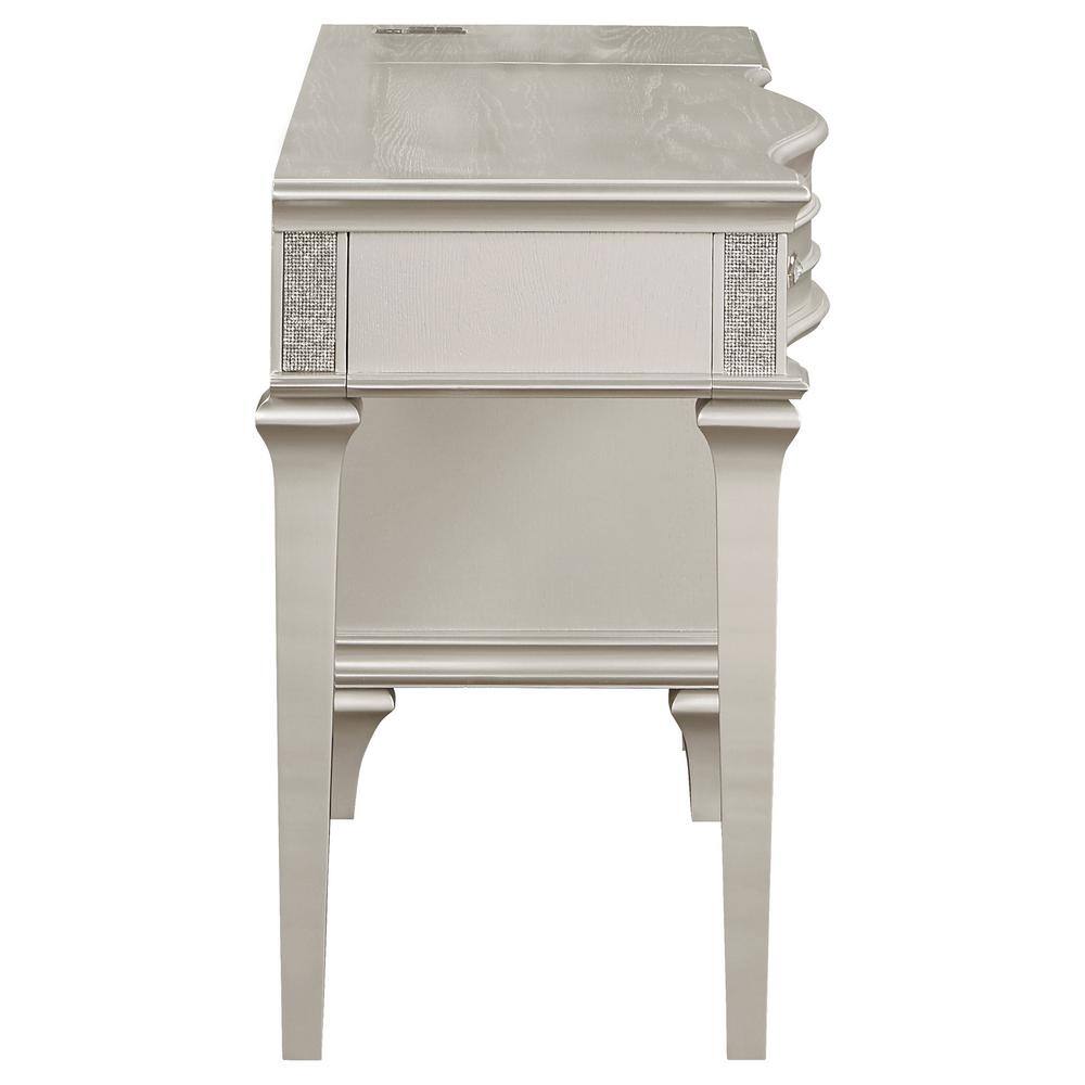 Evangeline Silver Oak 4-Drawer Vanity Table with Faux Diamond Trim
