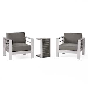 Cape Coral Sliver 3-Piece Aluminum Outdoor Patio Conversation Set with Khaki Cushions
