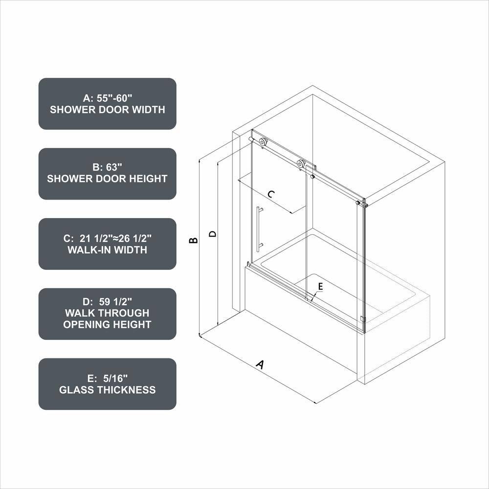 60'' Brushed Nickel Frameless Sliding Shower Door with Clear Glass