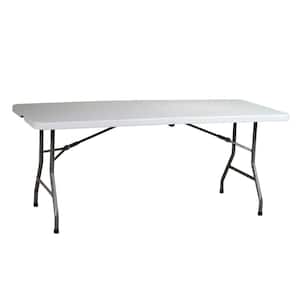 72 in. Light Gray Plastic Fold-in-Half Folding Banquet Table