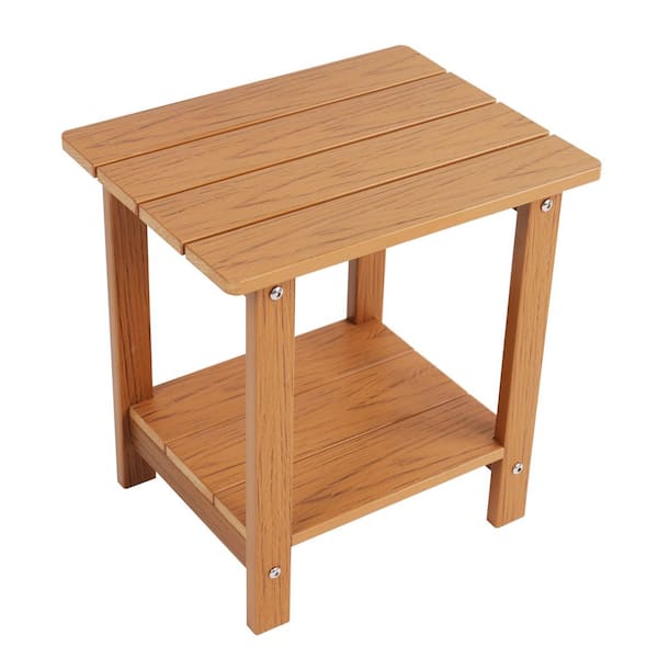 Brown Square HIPS Plastic 16.73 in. Tall Outdoor Side Table with Storage Shelf
