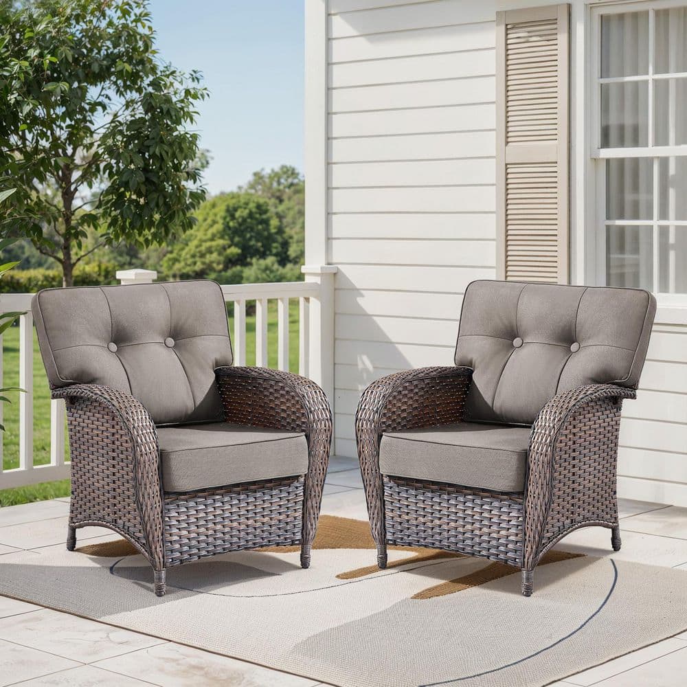 Modern Seaside Series 2-Piece Patio Wicker Outdoor Lounge Chair with Gray Cushions price history on PriceWatchPro