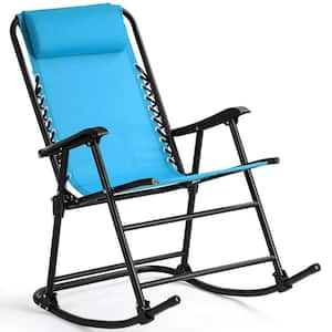 Metal Outdoor Rocking Chair Folding Chair in Turquoise Seat with Headrest
