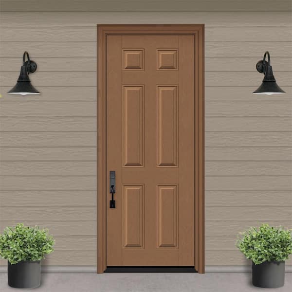 Regency 36 in. x 96 in. Universal Handing 6 Panel Autumn Wheat Stain Mahogany Fiberglass Front Door Slab