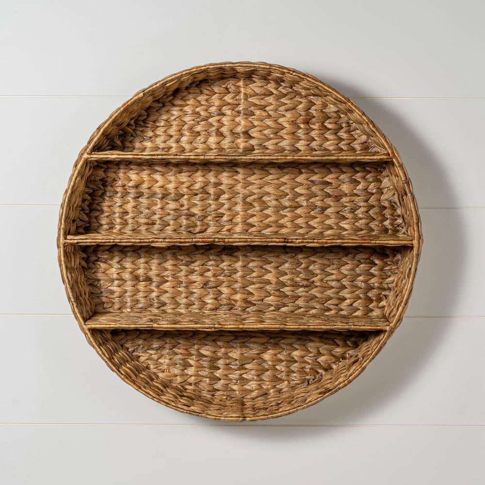 Natural Handwoven Hyacinth Circular Floating Wall Rack