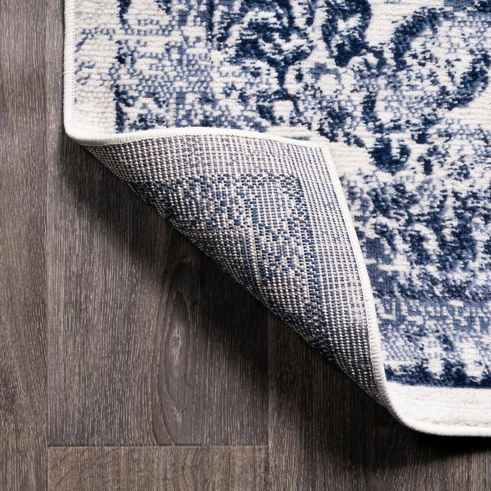 Light Blue and Ivory Synthetic Flat Woven 8' x 10' Area Rug