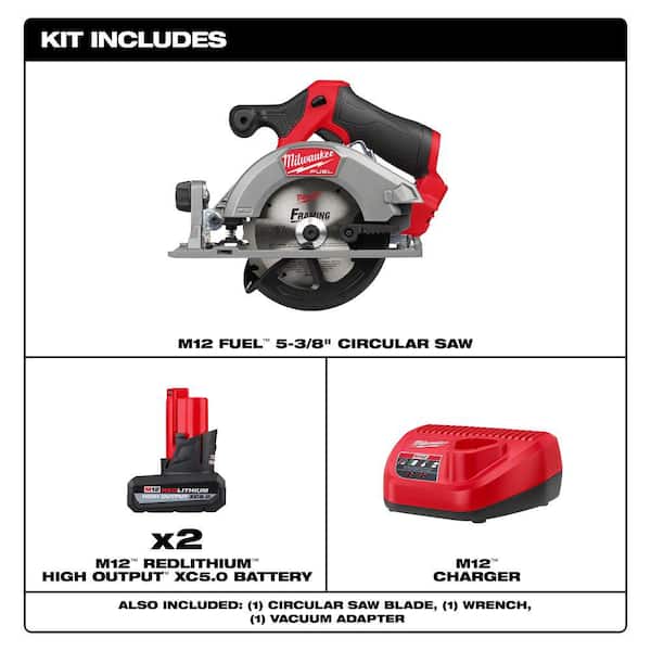 M12 FUEL 12V Lithium-Ion Brushless 5-3/8 in. Cordless Circular Saw with M12 XC 5.0 Ah Battery (2-Pack) Starter Kit