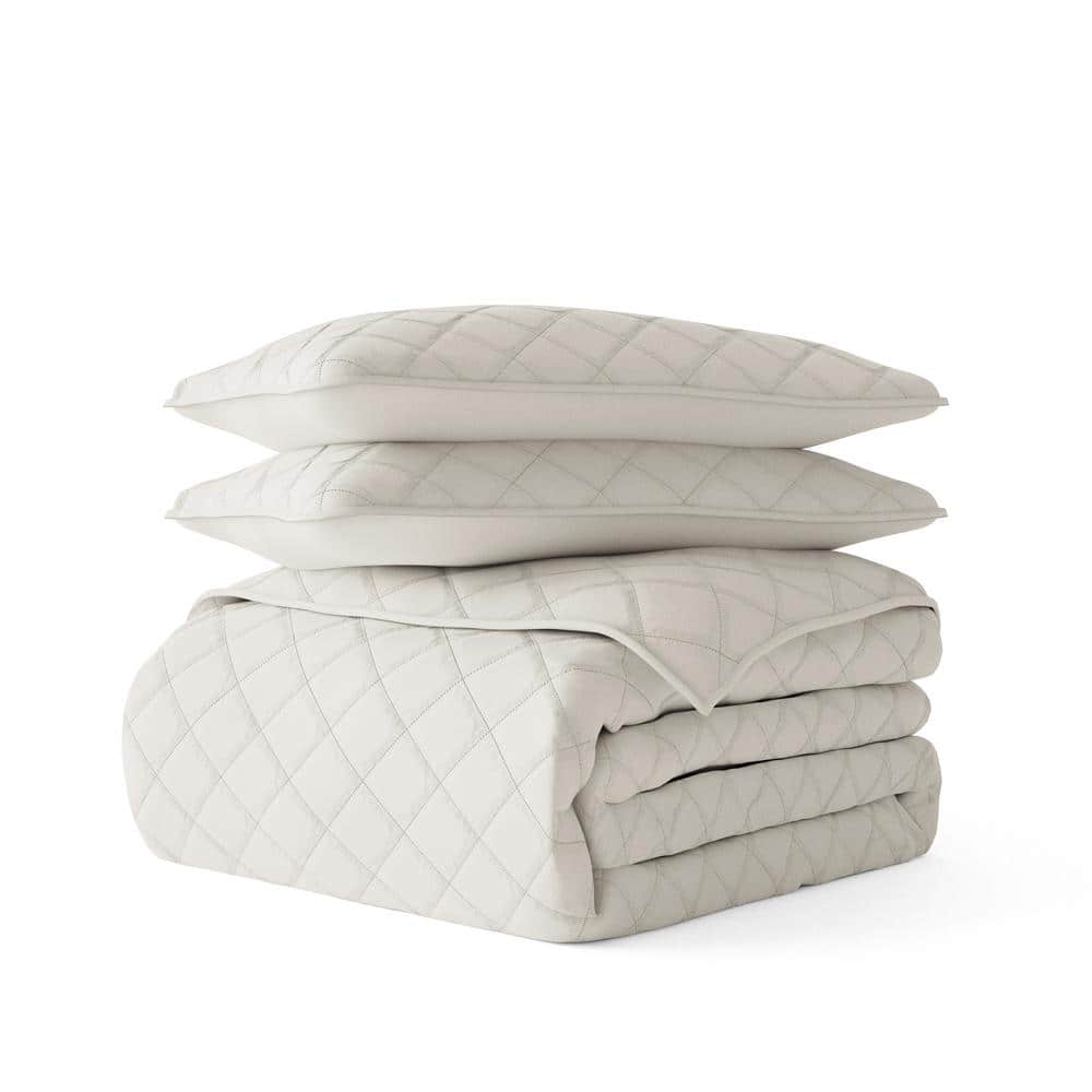 Natural Diamond Stitch Full Microfiber Quilt Set