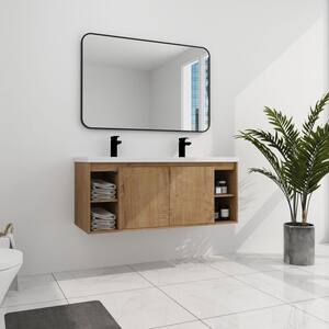 Yunus 47 in. W x 18 in. D x 20 in. H Double Sink Floating Bath Vanity in Imitative Oak with White Cultured Marble Top