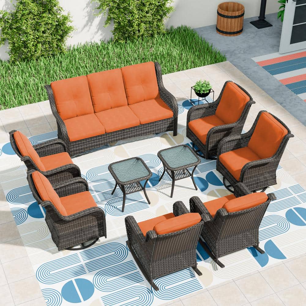 MeetLeisure Patio Furniture Set 9 Pieces Outdoor Wicker Sectional Sofa ...