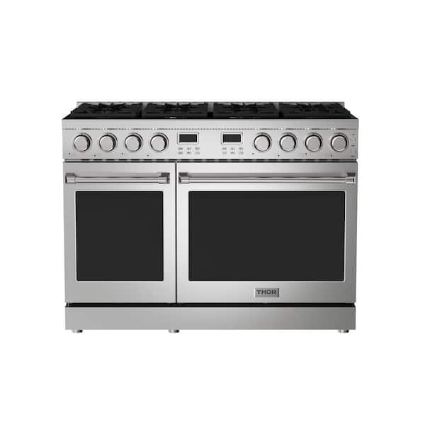 A-Series 7.6 cu. ft. 48 in. 8 Burners Freestanding Double Oven Gas Range in StainlessSteel w Sliding Rack and Convection
