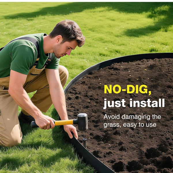 Augbeer Black Plastic Landscape Edging with 150 Spikes No-Dig