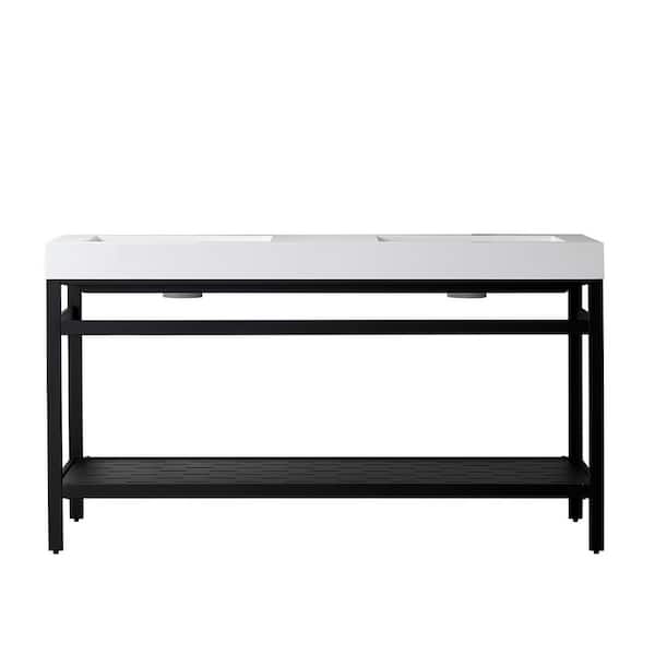 ROSWELL Ablitas 60 in. W x 20 in. D x 34 in. H Bath Vanity in Matte Black with White Composite Stone Top