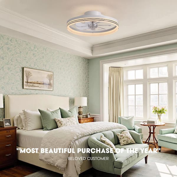 15.35 in. Indoor White LED Low Profile Ceiling Fan with Light Flush Mount Fan for Bedroom