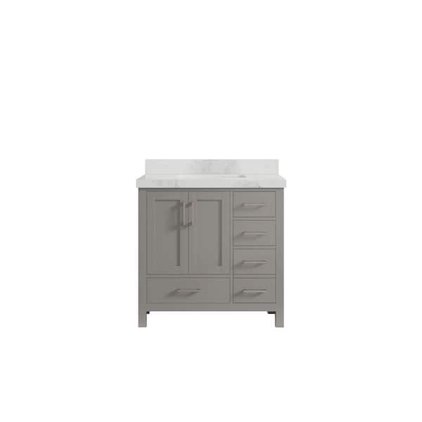 Willow Collections Malibu 36 in. W x 22 in. D x 36 in. H Single Sink Bath Vanity Center in Gray with 2 in. Calacatta Nuvo Top