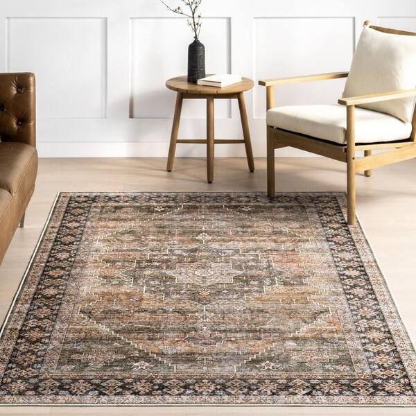 nuLOOM Zhuri Medallion Spill Proof Washable Sage Green 8 ft. x 10