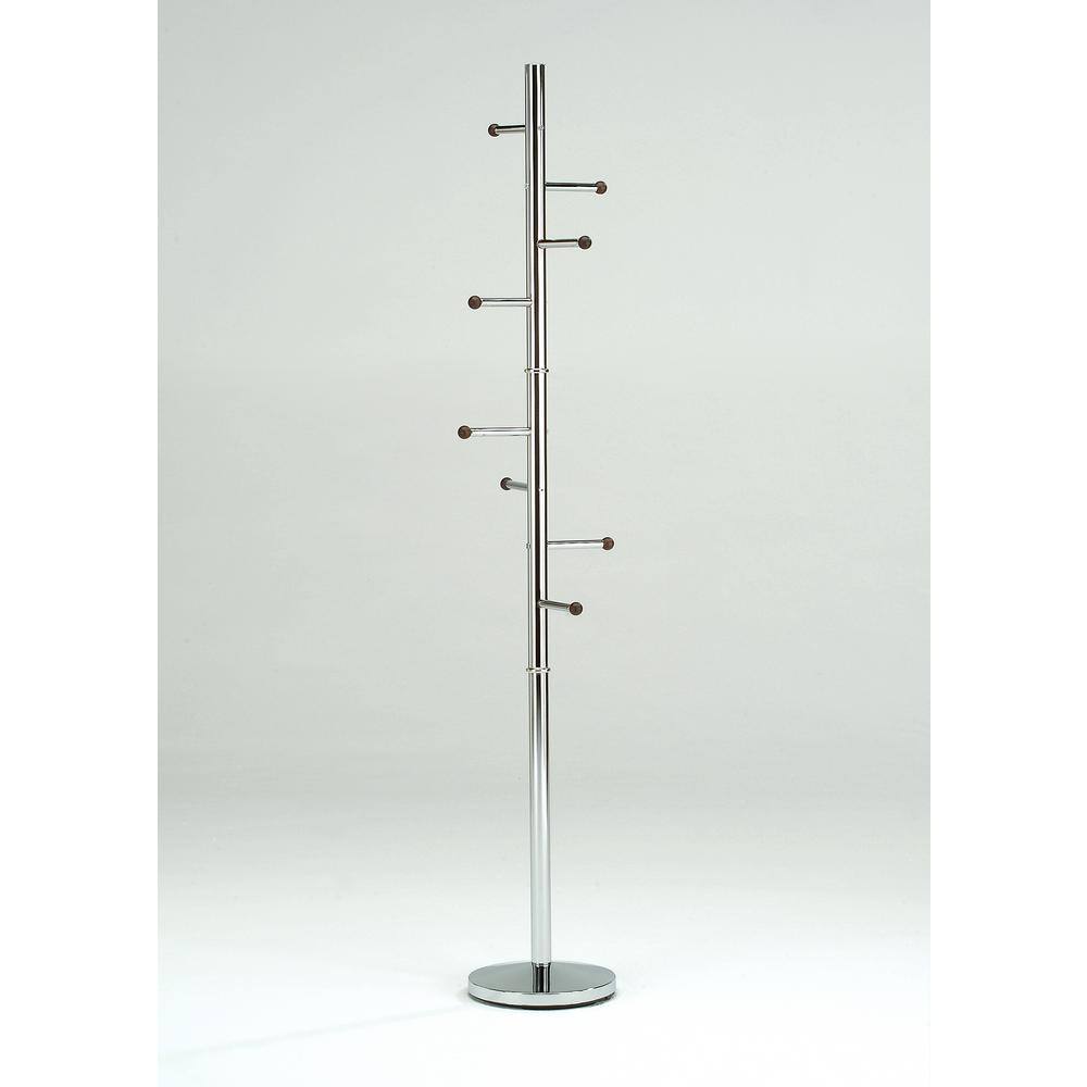 Chrome Finish Metal Coat Rack with Walnut Wooden Balls