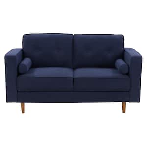 Mulberry 51 in. Navy Blue Microfiber 2-Seat Loveseat with Matching Bolster Cushions