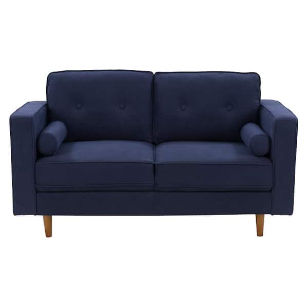 CorLiving Mulberry 51 in. Navy Blue Microfiber 2-Seat Loveseat with Matching Bolster Cushions