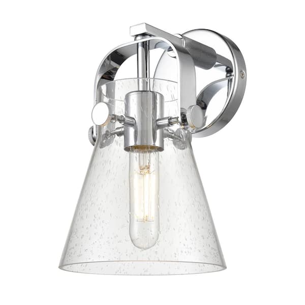 Innovations Pilaster II Cone 6.5 in. 1-Light Polished Chrome Wall Sconce with Glass Shade