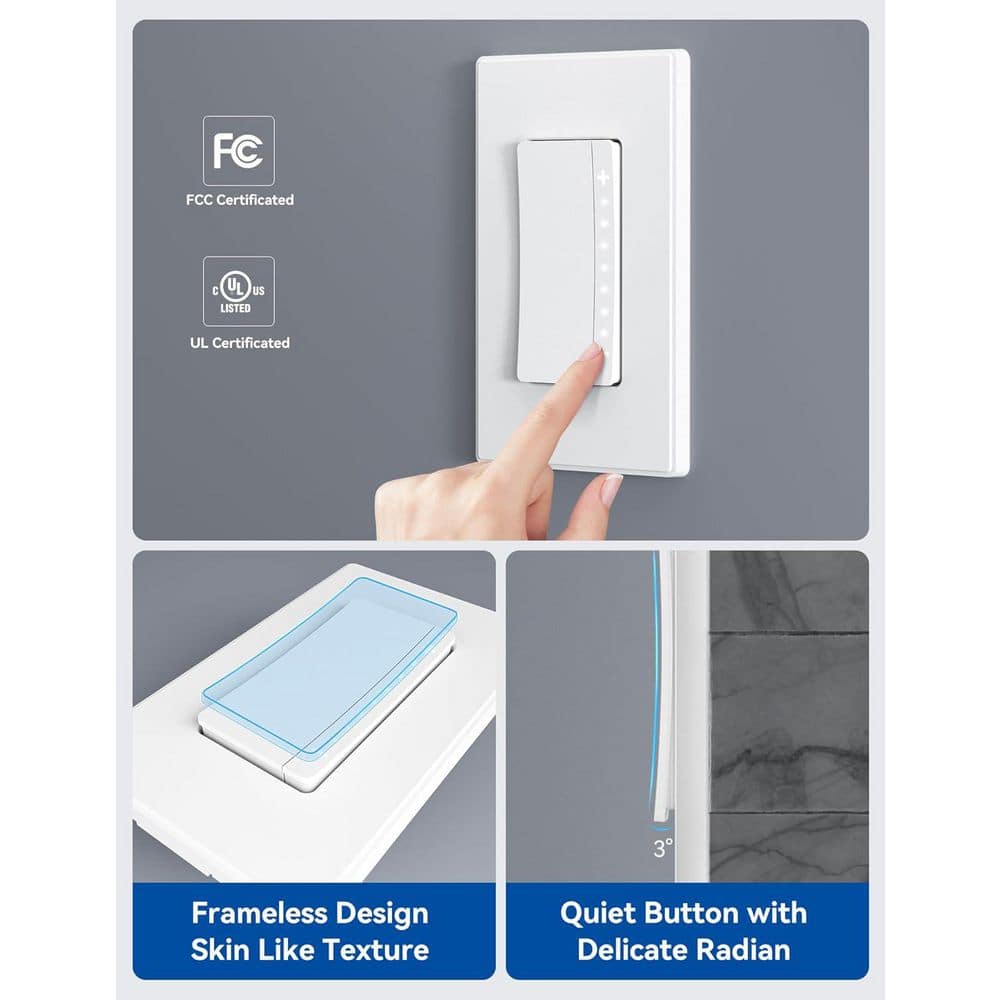 White Thermoplastic Smart Dimmer Light Switch with Matte Finish