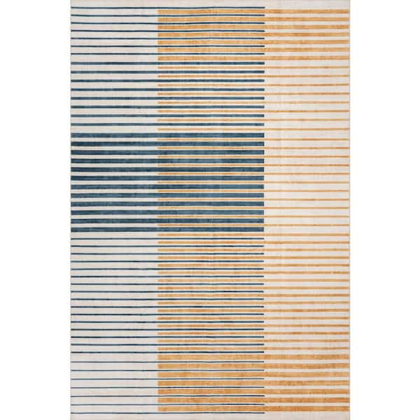 Ondelia Striped Washable Area Golden 9 ft. x 12 ft. Indoor Area Rug