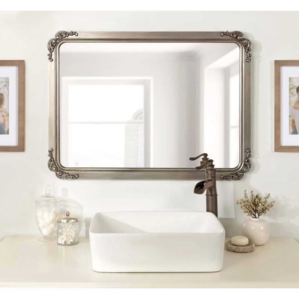 Ivette Silver and Gold Rectangular Wall Mirror with Garland Detail