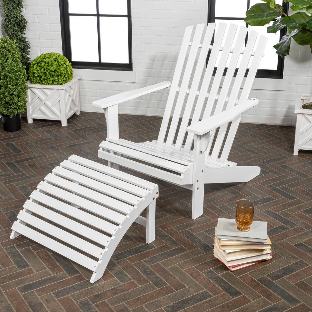 Saranac White Acacia Wood Adirondack Chair with Ottoman