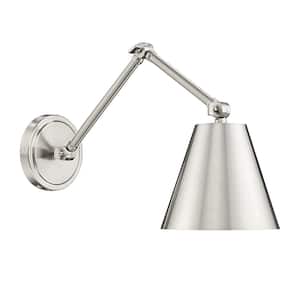 Regent 7.5 in. 1-Light Brushed Nickel Wall Sconce with Brushed Nickel Steel Shade and No Bulb Included