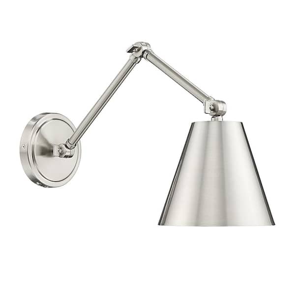 Unbranded Regent 7.5 in. 1-Light Brushed Nickel Wall Sconce with Brushed Nickel Steel Shade and No Bulb Included