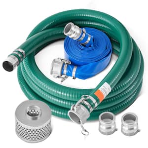 Suction Hose Kit for Water Pump with 2 in. x 50 ft. Blue Backwash Hose 20 ft. Green Suction Hose and Steel Round Hole