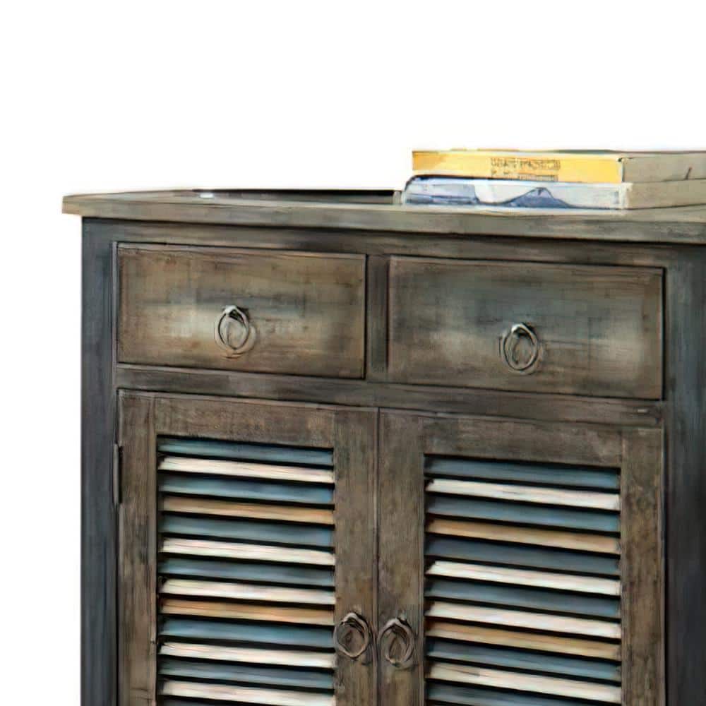 Antique Oak and Teal Vintage-Inspired Console Table with Storage